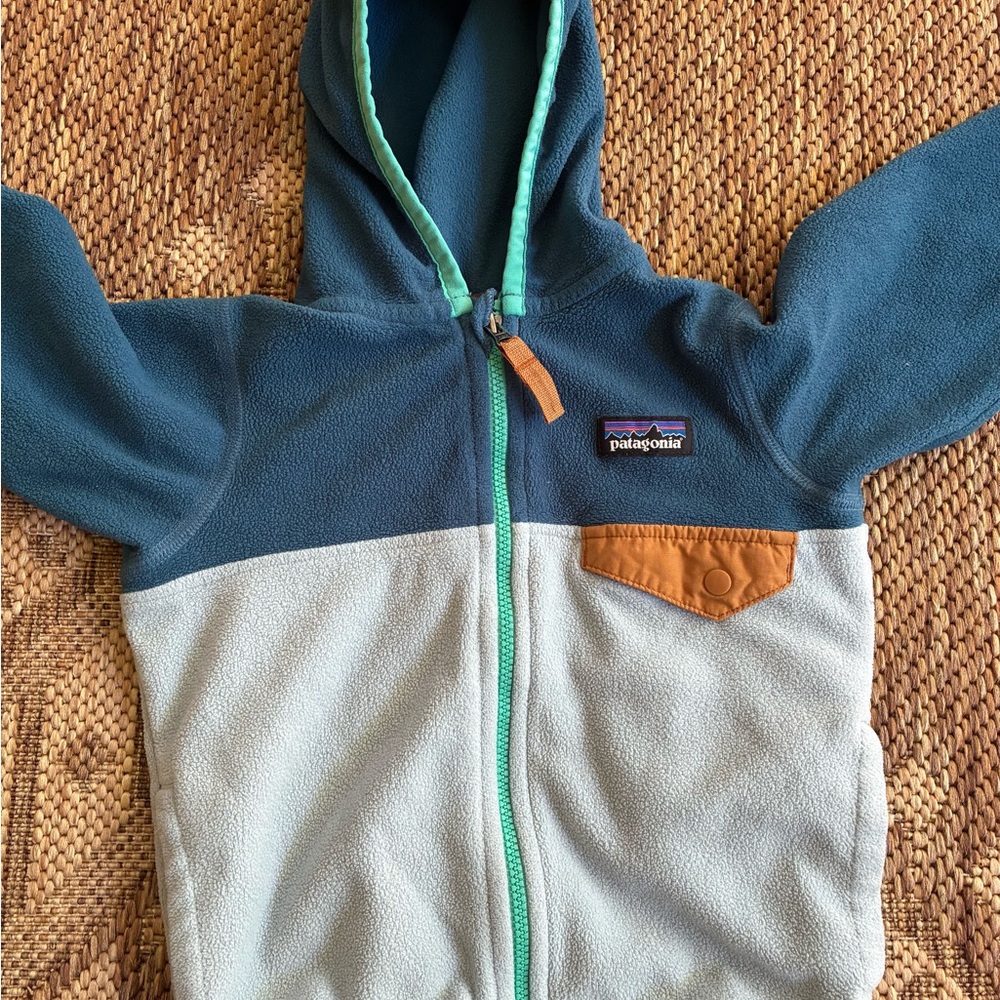 Patagonia Baby Micro D Snap Teal and Blue Fleece Hoodie (Barely used)